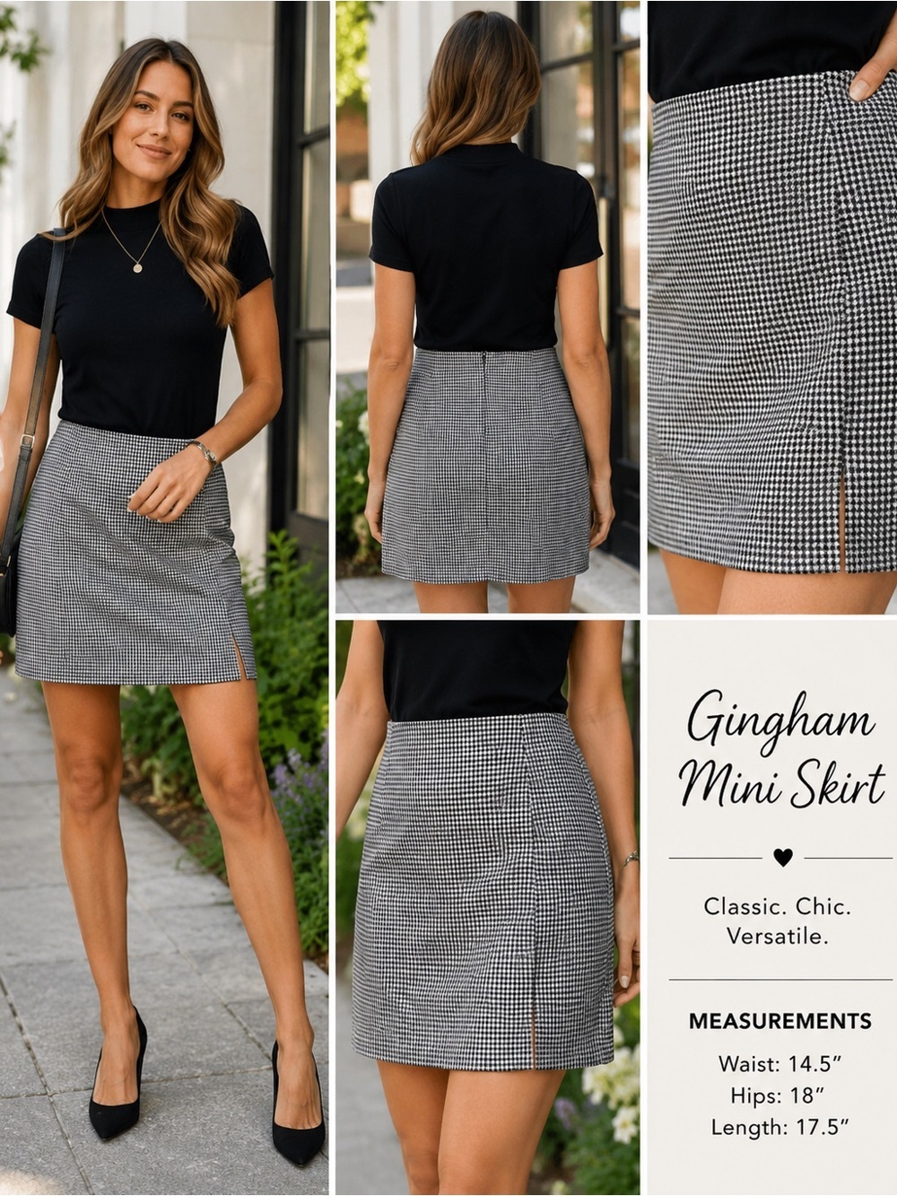 TWIK Exclusive Black White Houndstooth Mini Skirt Sz M Made in Canada